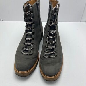 Coquilico Hubby Boot Fog Nubuck Gray Leather Ankle Boots Lace Lug Sole Zip Sz 39